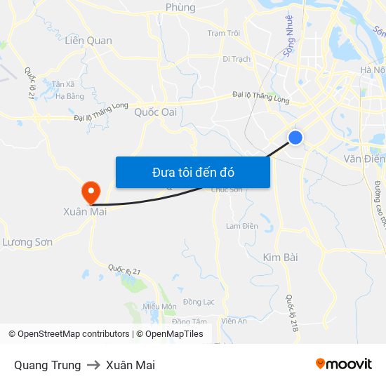 Quang Trung to Xuân Mai map