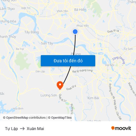 Tự Lập to Xuân Mai map