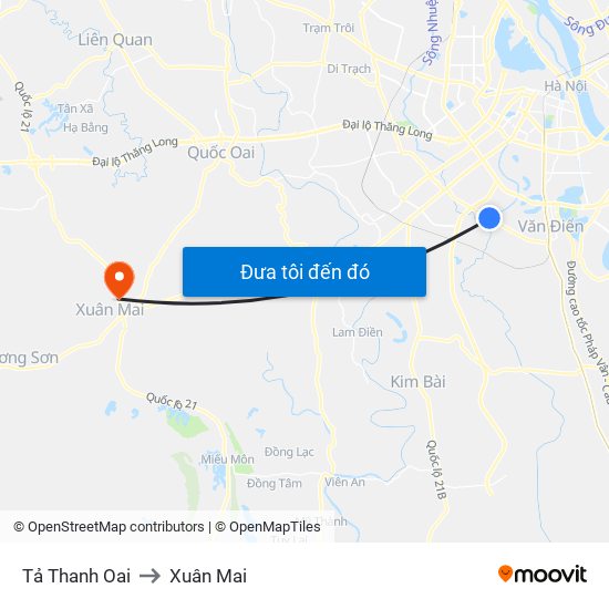 Tả Thanh Oai to Xuân Mai map