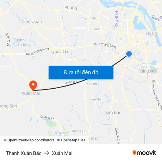 Thanh Xuân Bắc to Xuân Mai map