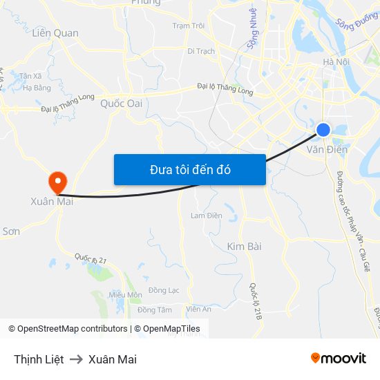 Thịnh Liệt to Xuân Mai map