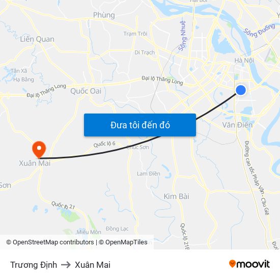 Trương Định to Xuân Mai map