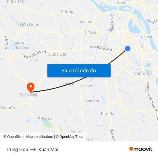 Trung Hòa to Xuân Mai map