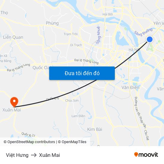 Việt Hưng to Xuân Mai map