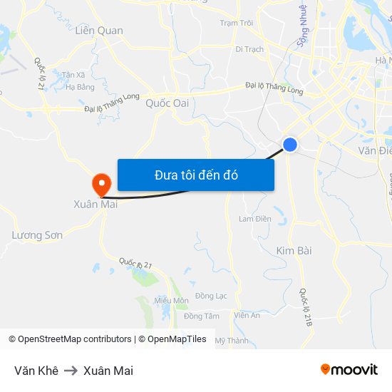 Văn Khê to Xuân Mai map