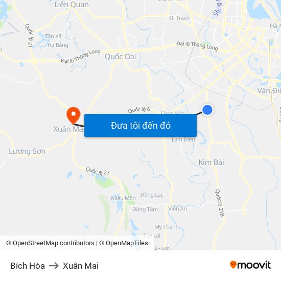 Bích Hòa to Xuân Mai map