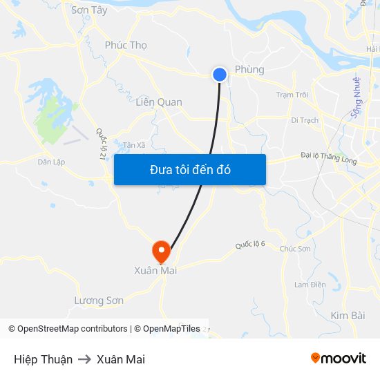 Hiệp Thuận to Xuân Mai map