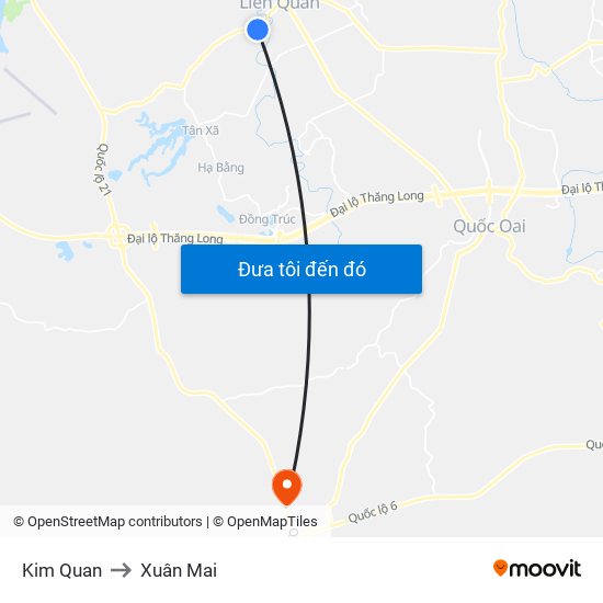 Kim Quan to Xuân Mai map