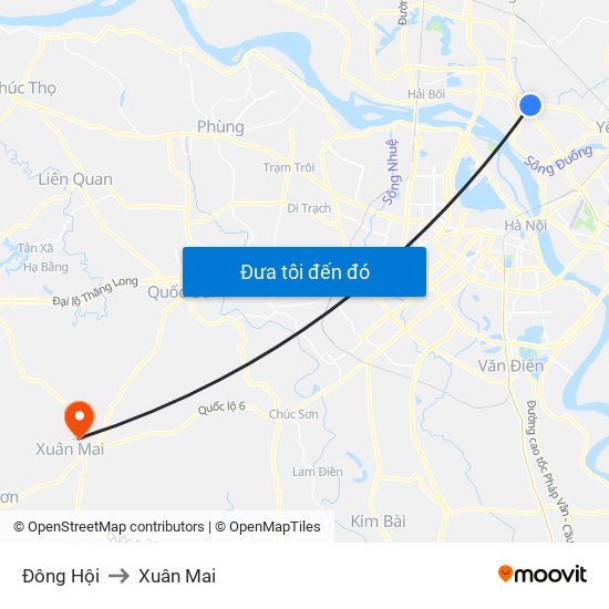 Đông Hội to Xuân Mai map