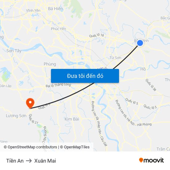 Tiền An to Xuân Mai map