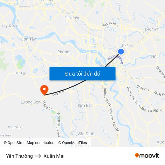 Yên Thường to Xuân Mai map