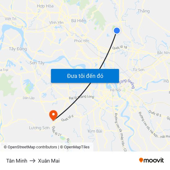 Tân Minh to Xuân Mai map