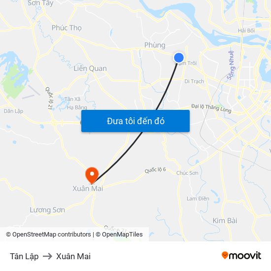 Tân Lập to Xuân Mai map