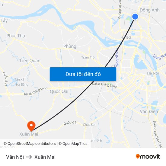 Vân Nội to Xuân Mai map