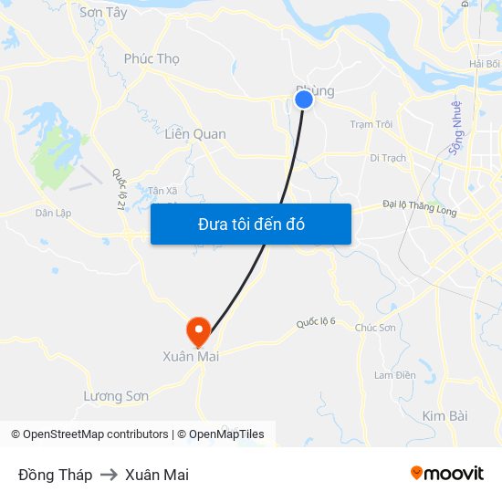 Đồng Tháp to Xuân Mai map