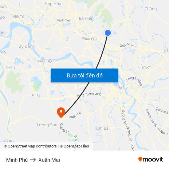 Minh Phú to Xuân Mai map