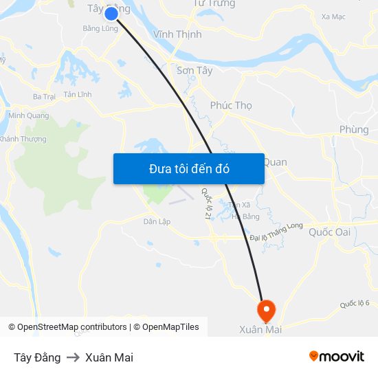Tây Đằng to Xuân Mai map