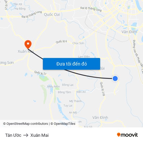 Tân Ước to Xuân Mai map