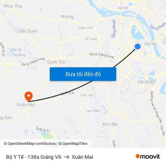 Bộ Y Tế - 138a Giảng Võ to Xuân Mai map