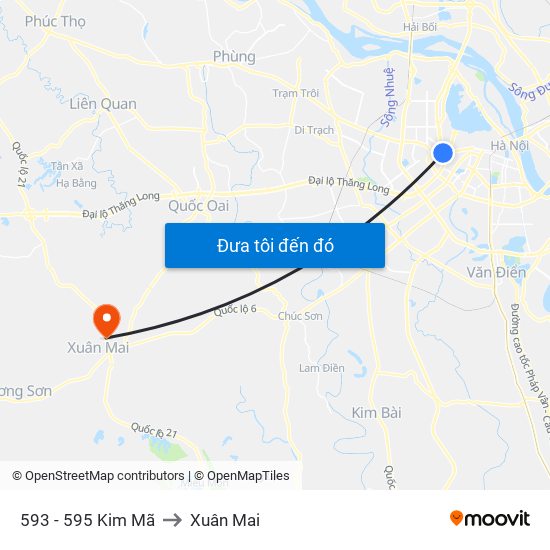 593 - 595 Kim Mã to Xuân Mai map