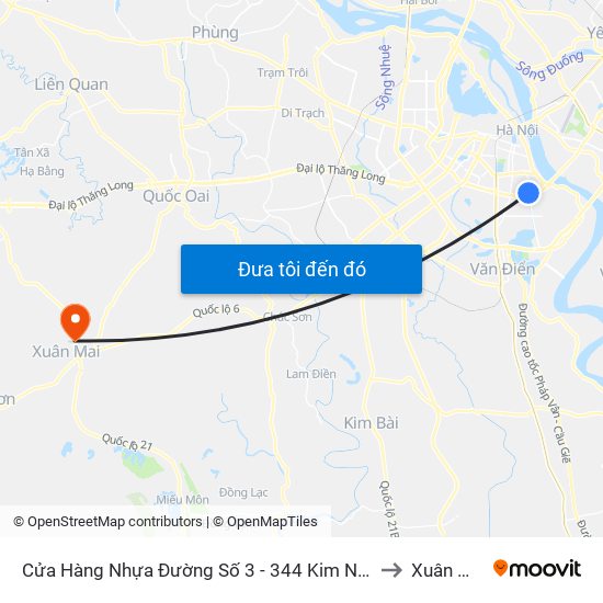 Cửa Hàng Nhựa Đường Số 3 - 344 Kim Ngưu to Xuân Mai map