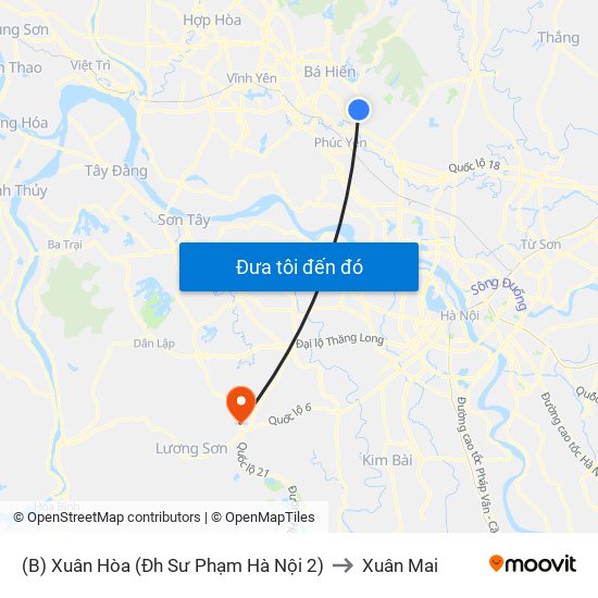 (B) Xuân Hòa (Đh Sư Phạm Hà Nội 2) to Xuân Mai map