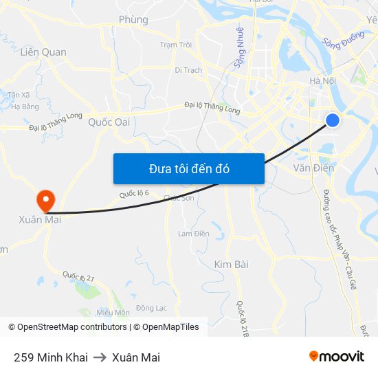 259 Minh Khai to Xuân Mai map