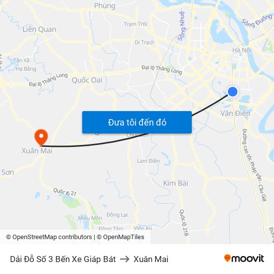 Dải Đỗ Số 3 Bến Xe Giáp Bát to Xuân Mai map