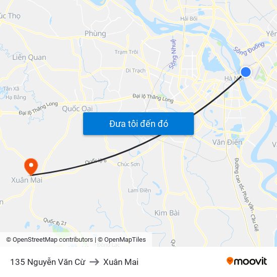 135 Nguyễn Văn Cừ to Xuân Mai map