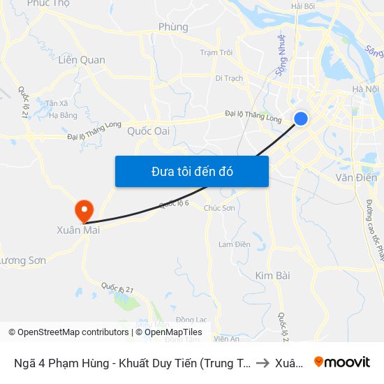 Ngã 4 Phạm Hùng - Khuất Duy Tiến (Trung Tâm Hội Nghị Quốc Gia) to Xuân Mai map