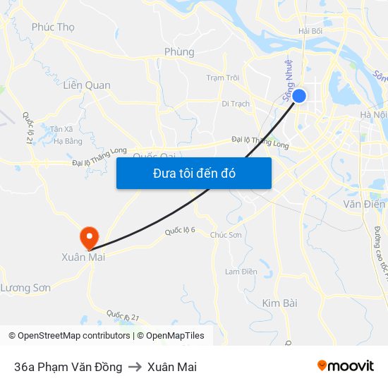 36a Phạm Văn Đồng to Xuân Mai map