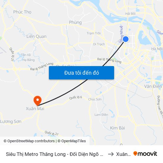 Siêu Thị Metro Thăng Long - Đối Diện Ngõ 599 Phạm Văn Đồng to Xuân Mai map