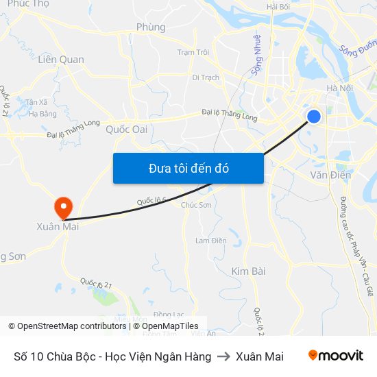 Số 10 Chùa Bộc - Học Viện Ngân Hàng to Xuân Mai map