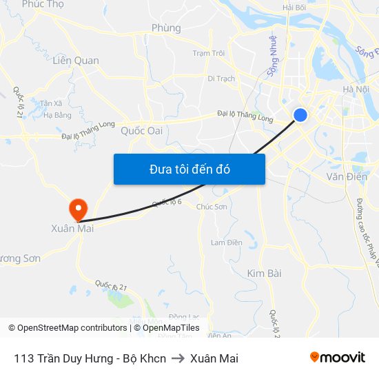 113 Trần Duy Hưng - Bộ Khcn to Xuân Mai map