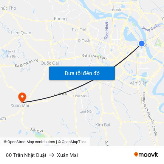 80 Trần Nhật Duật to Xuân Mai map