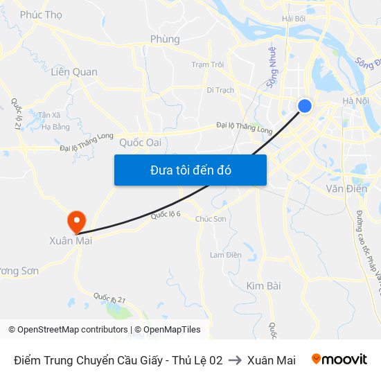 Điểm Trung Chuyển Cầu Giấy - Thủ Lệ 02 to Xuân Mai map