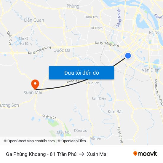 Ga Phùng Khoang - 81 Trần Phú to Xuân Mai map