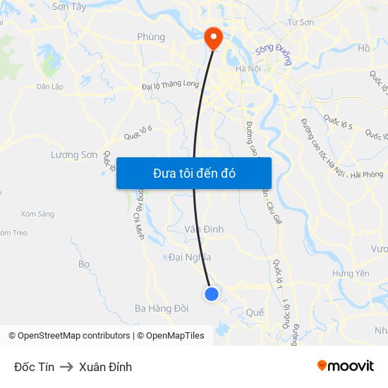 Đốc Tín to Xuân Đỉnh map