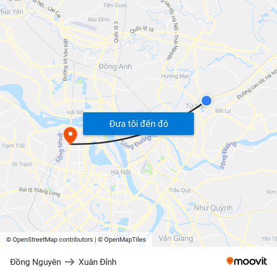 Đồng Nguyên to Xuân Đỉnh map