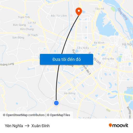 Yên Nghĩa to Xuân Đỉnh map