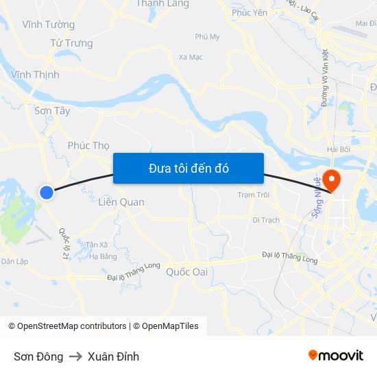 Sơn Đông to Xuân Đỉnh map