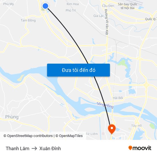 Thanh Lâm to Xuân Đỉnh map