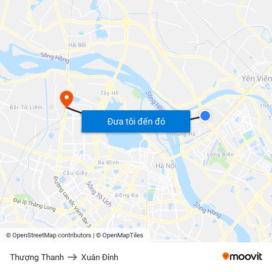 Thượng Thanh to Xuân Đỉnh map