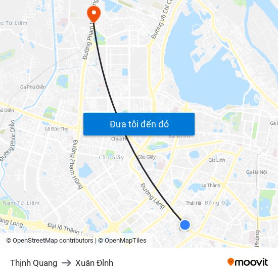 Thịnh Quang to Xuân Đỉnh map