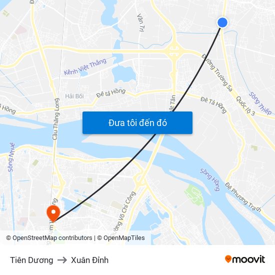 Tiên Dương to Xuân Đỉnh map