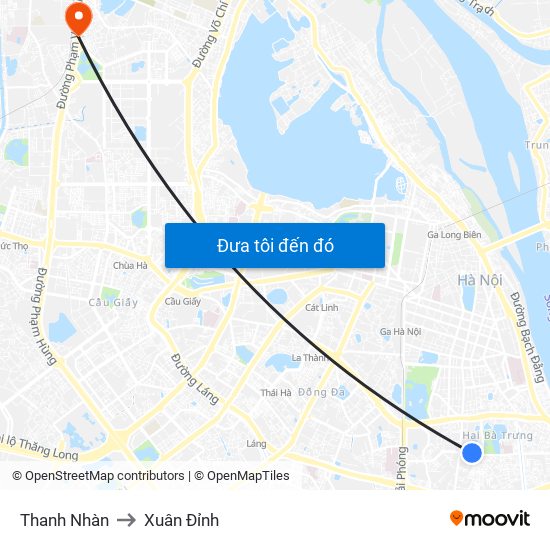 Thanh Nhàn to Xuân Đỉnh map
