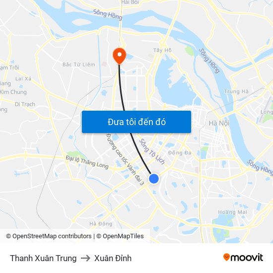 Thanh Xuân Trung to Xuân Đỉnh map