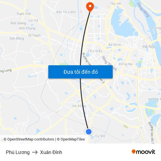 Phú Lương to Xuân Đỉnh map
