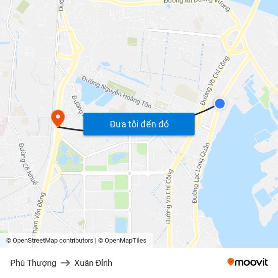 Phú Thượng to Xuân Đỉnh map