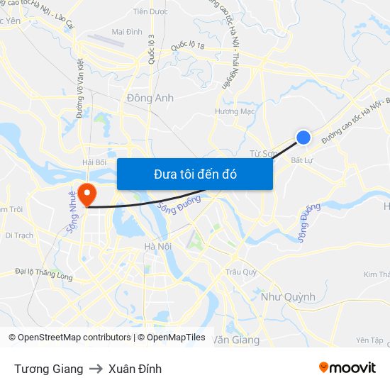 Tương Giang to Xuân Đỉnh map